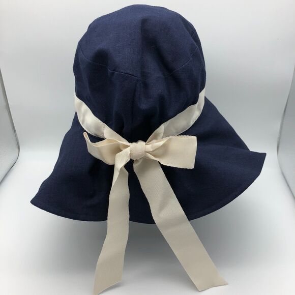 J Peterman Company Sun Hat Womens Blue White Ribbon Floppy Beach Cruise main image 7